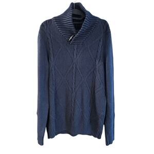 Method Navy Blue Diamond Cable Knit Fisherman Sweater Y2K Minimalist Cabincore L